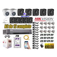 Kit 12 Cámaras de Seguridad It3F Hikvision Full Hd 1080P mas Disco 2Tb Mayor Alcance Hdmi