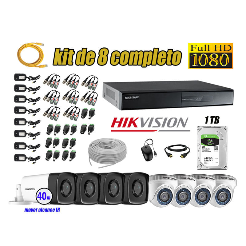 Kit 8 Cámaras de Seguridad It3F Hikvision Full Hd 1080P mas Disco 1Tb P2p Mayor Alcance