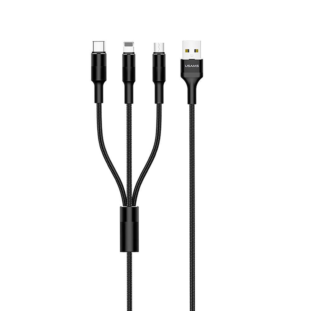 Cable Usams US-SJ219 3 en 1 USB a lightning / Micro / Type-C Negro