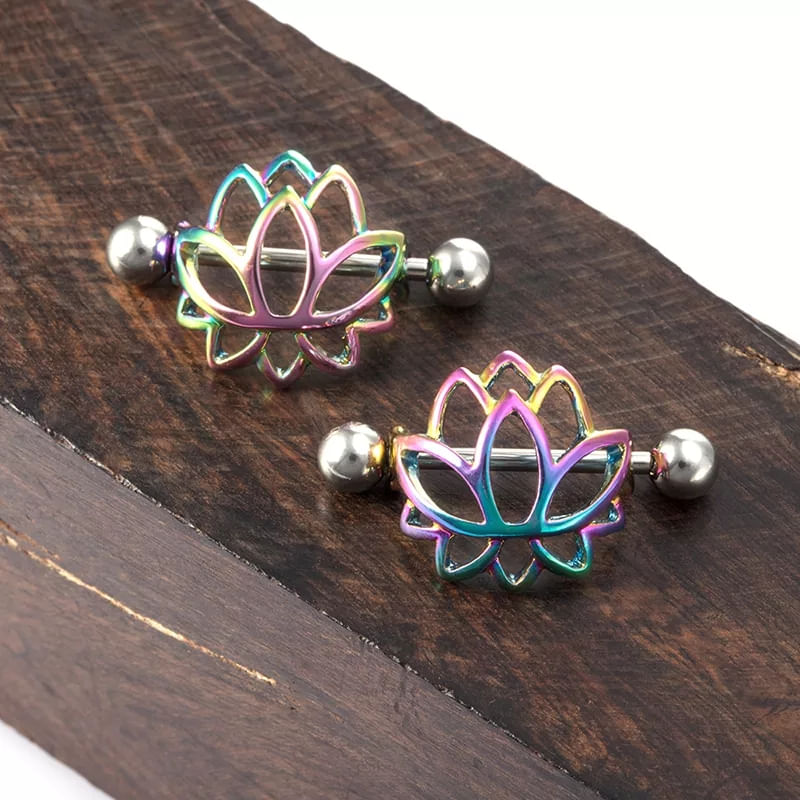 Piercing pezón nipple flor de loto multicolor