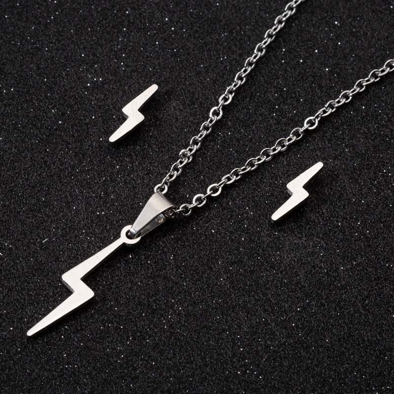Set collar y aretes rayo plateado
