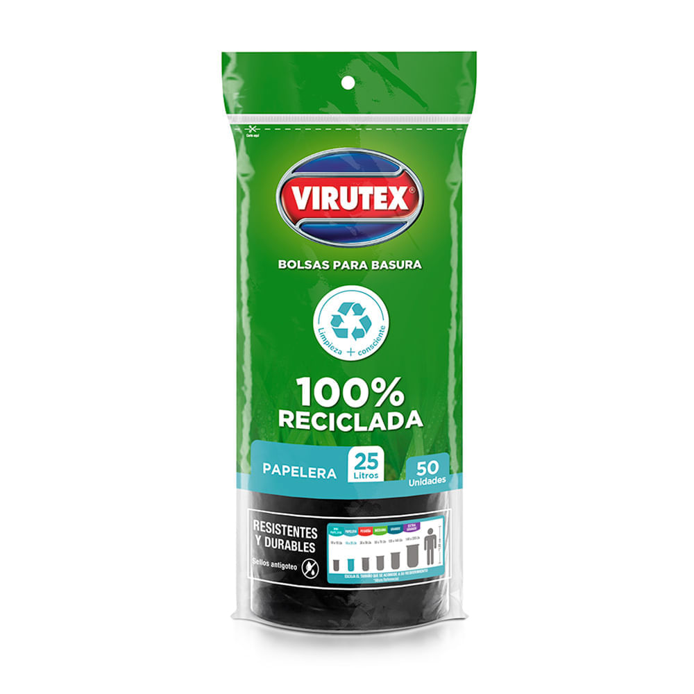 Bolsa negra de basura rollo 25l x 50 unidades