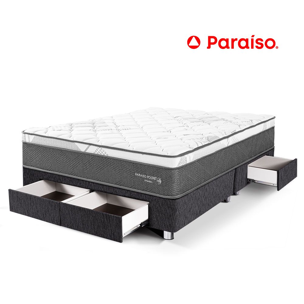 Cama Paraíso Pocket Star King Con Cajones - Charcoal