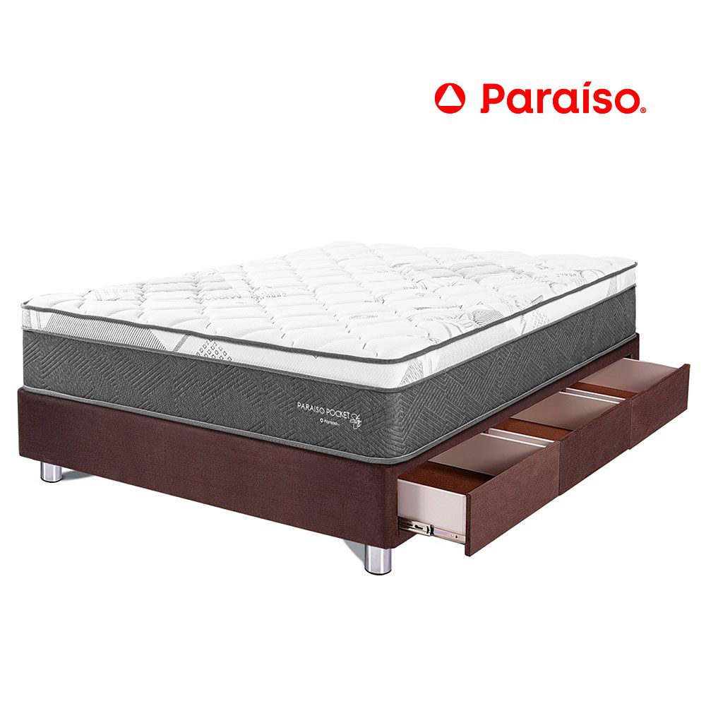 Cama Paraíso Pocket Star 1.5 Plz Con Cajones - Chocolate