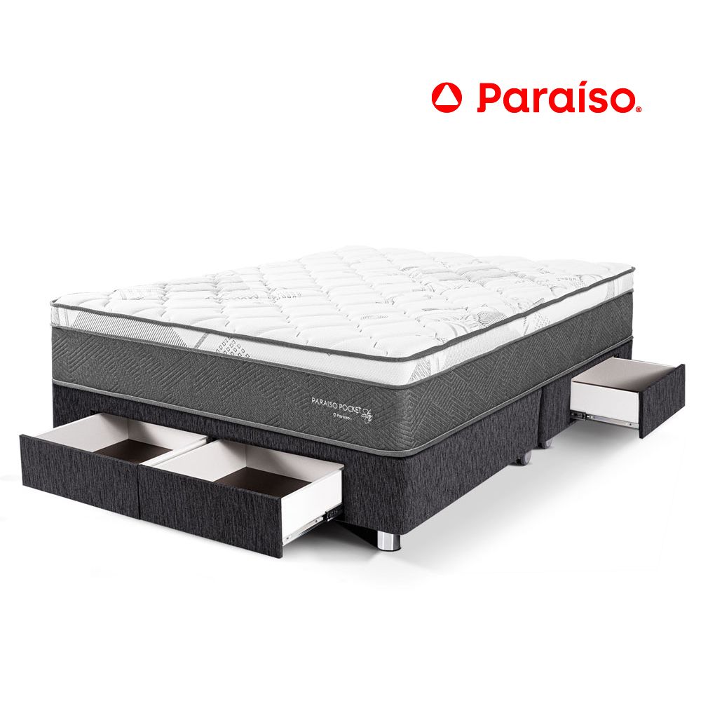 Cama Paraíso Pocket Star Queen Con Cajones - Charcoal