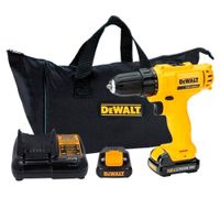 Taladro Atornillador 3/8"" Luz Led 12V Max + Maletín de Lona + Cargador + 2 Baterias Dewalt