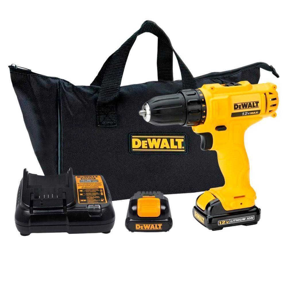Taladro Atornillador 3/8"" Luz Led 12V Max + Maletín de Lona + Cargador + 2 Baterias Dewalt