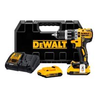 Taladro Percutor 20V XR Sin Carbones + Caja Plástica + Cargador + 2 Baterías Lithium Ion 2Ah Dewalt