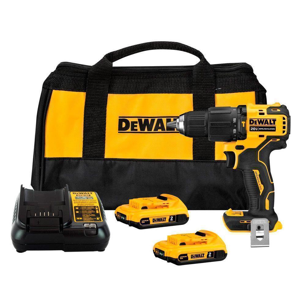 Taladro Percutor 20V Atomic Brushless + 2 Baterias 20V MAX 2AH + Cargador Dewalt