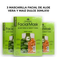 3 Mascarilla Facial de Aloe Vera y Maiz Dulce 30mlx10 piezas.