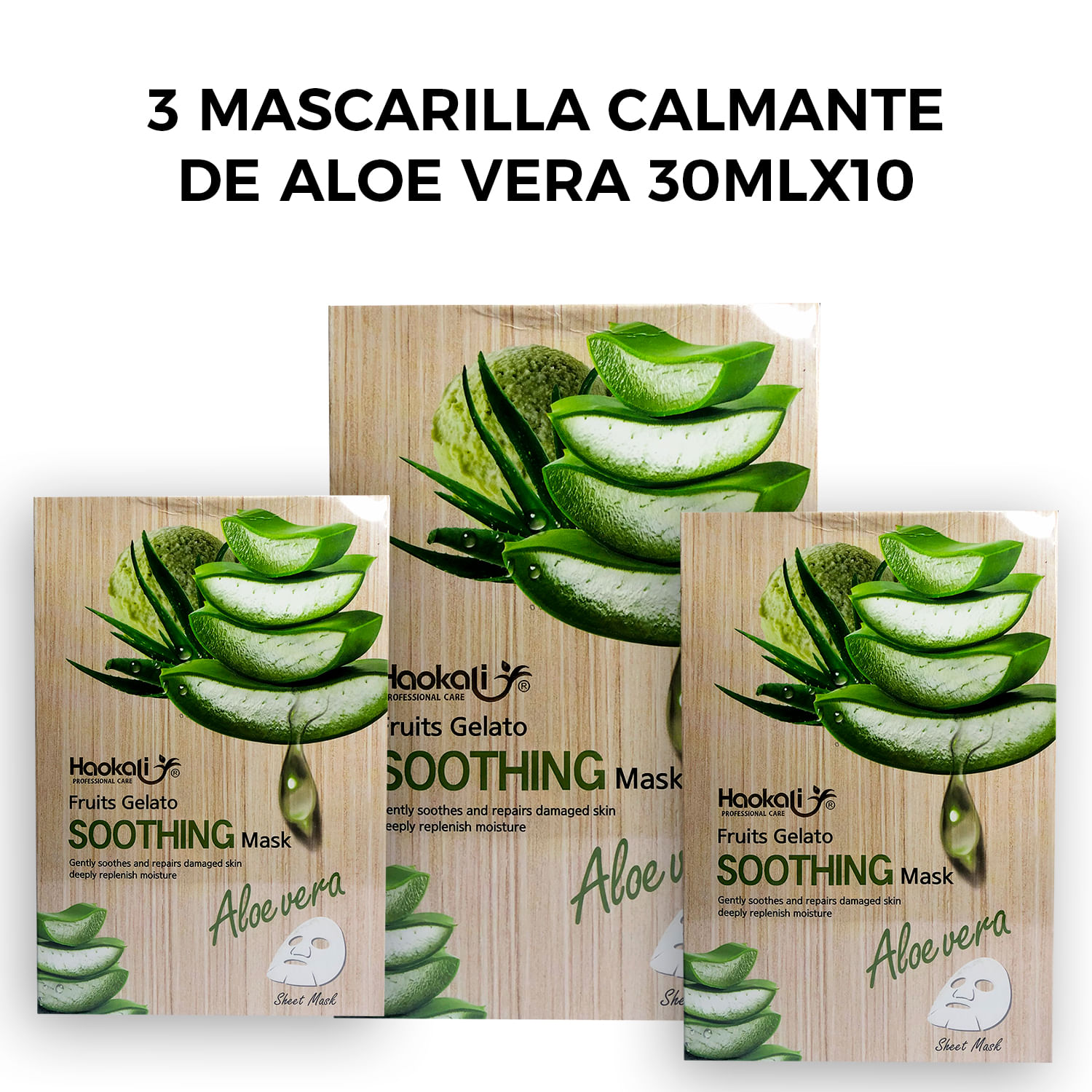 3 Mascarilla Calmante de Aloe Vera 30mlx10 piezas.