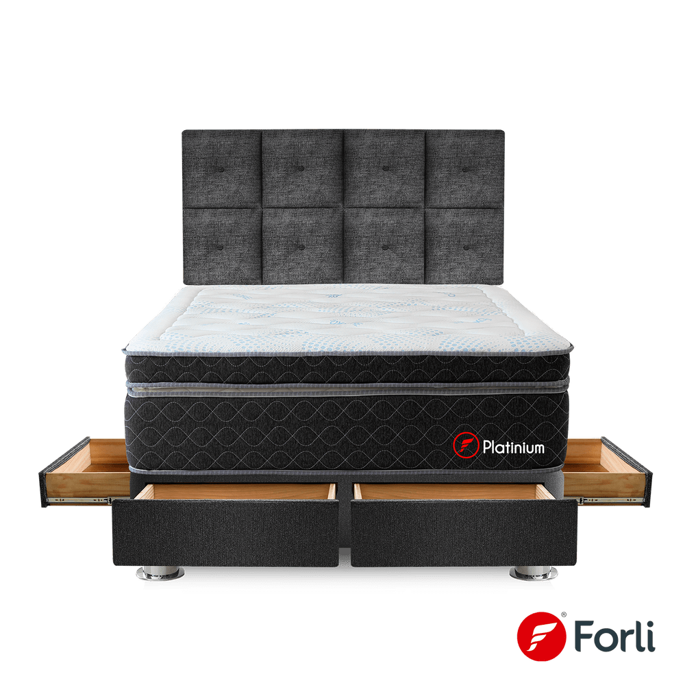 Dormitorio Platinium Con 4 Cajones 2 Plazas + Cabecera Kimiko