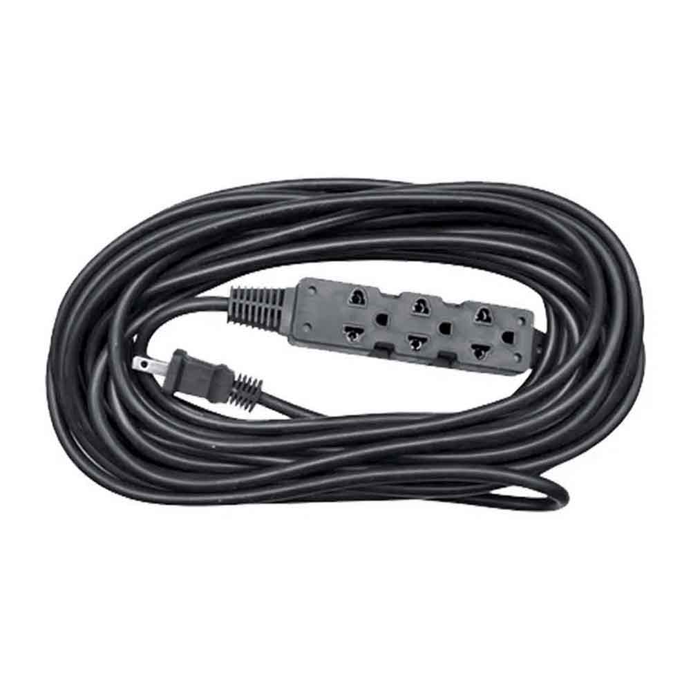 Extensión de cable Teraware 5m, 3 tomas, enchufe plano, negro